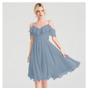 JJ’s House A-Line V-neck Knee-Length Chiffon Cocktail Dress w/ Cascading Ruffle